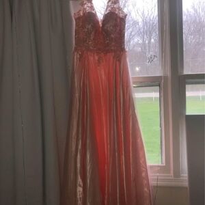 Chic Coral Lace Evening Dress